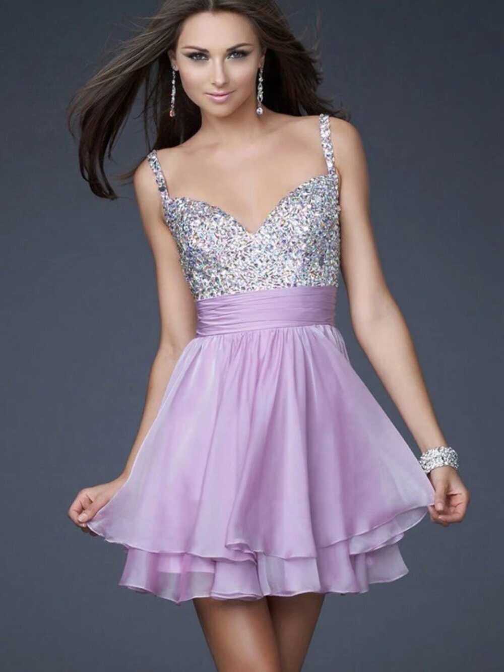 La Femme Bejeweled Short Chiffon Party Dress